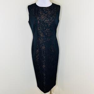 Seventy Sergio Tegon Sheath Midi Dress 10/12 Metallic Leopard Side Stripe Event